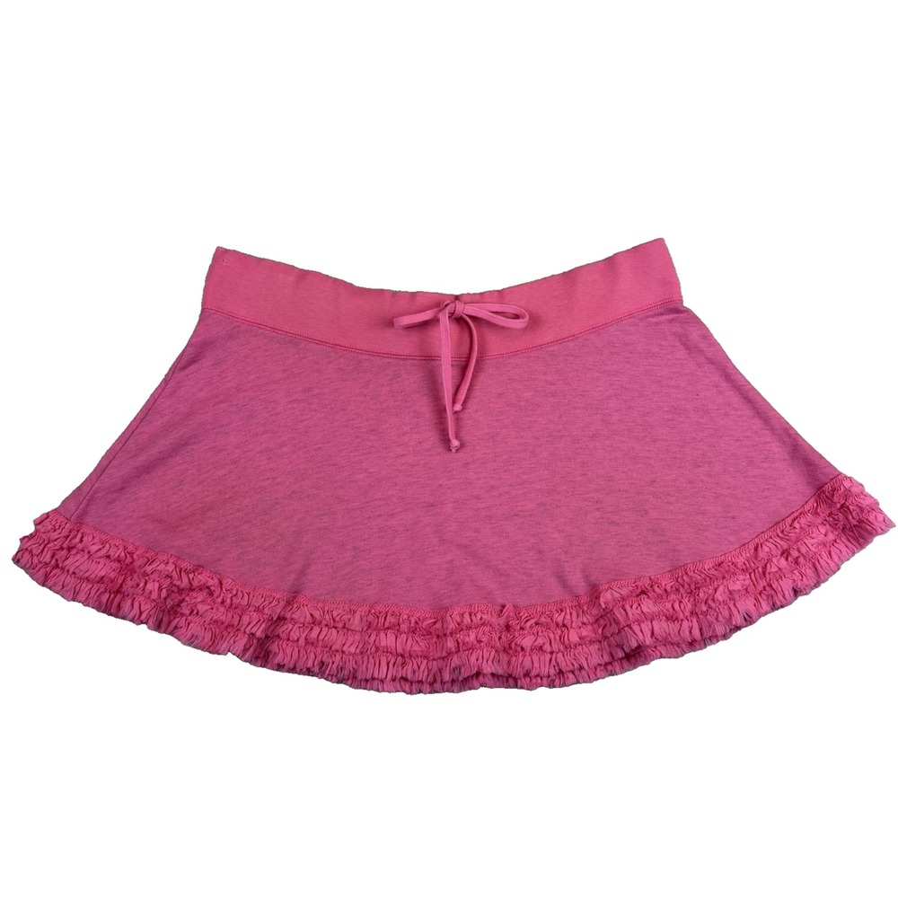 Vtg Juicy Couture Mini Skirt Womens L Bubblegum Pink Ruffle Drawstring USA Y2K